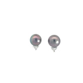 14k White Gold .75ct F VS2 Heart Shape Diamond 11.5mm Tahitian Pearl Stud Earrings
